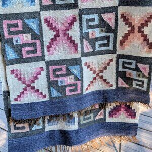Vintage Hand Woven Wall Hanging Tapestry South America Folk Art Rug Table Runner